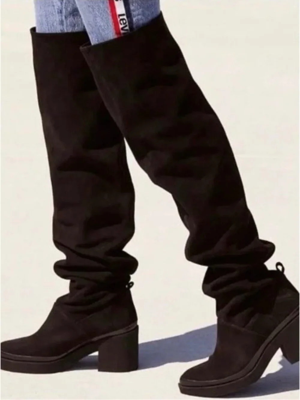 NIB Free People Black Spanish Suede Over The Knee Slouch Boots | Boho Whimsigoth